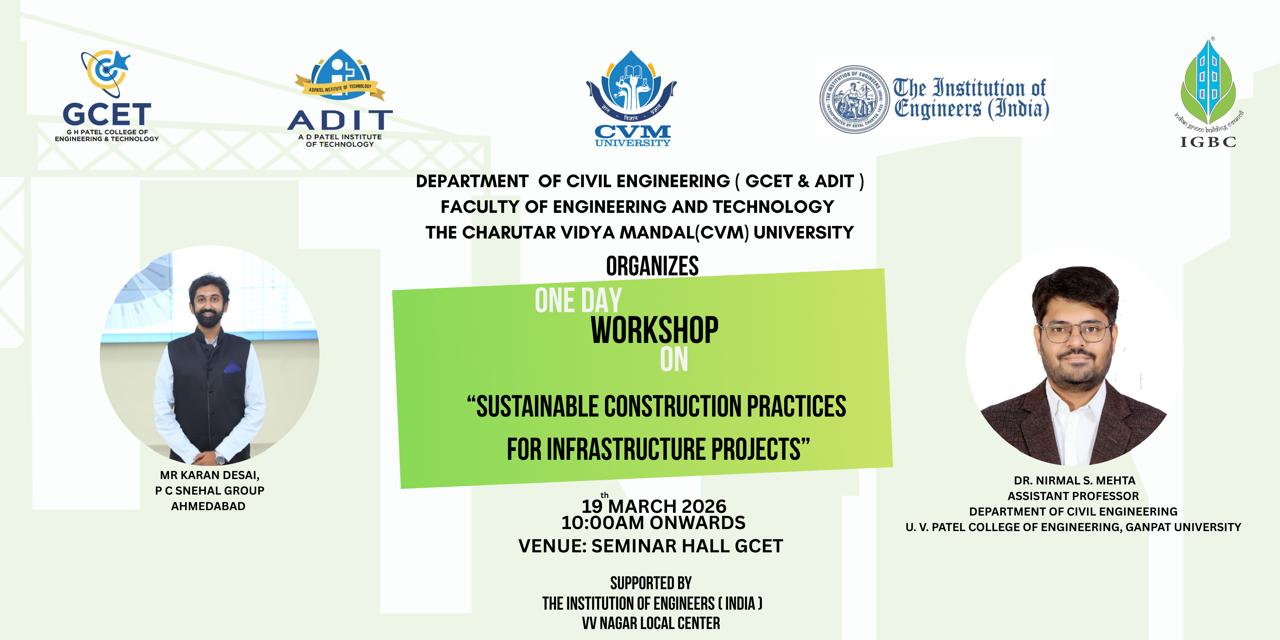 One Day Workshop on "Sustainable Construction Practices For Infrastructure Projects" Poster