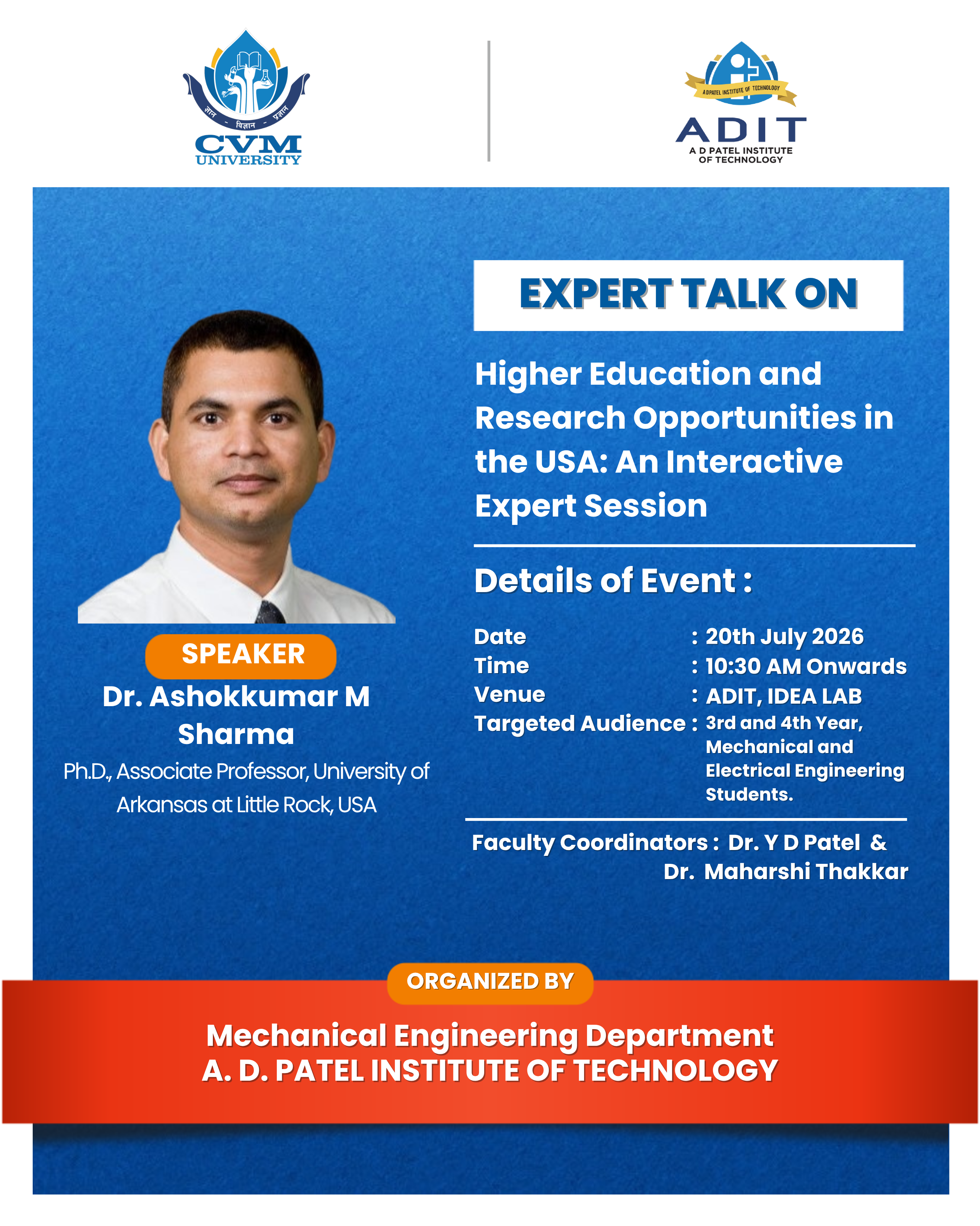 Expert Talk of Dr. Ashokkumar M Sharma, Associate Professor, University of Arkansas at Little Rock, USA Poster