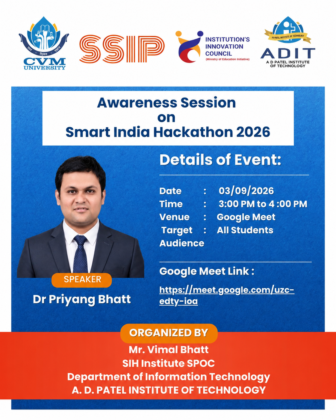 Awareness Session on Smart India Hackathon 2026 Poster