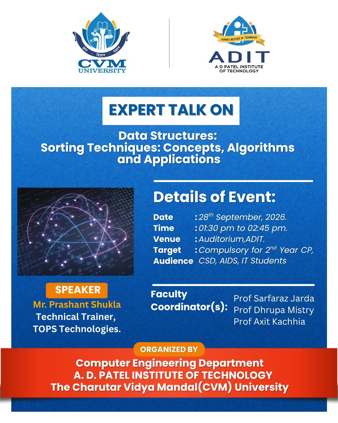 Expert talk on Data Structures: Sorting Techniques – Concepts, Algorithms and Applications Poster